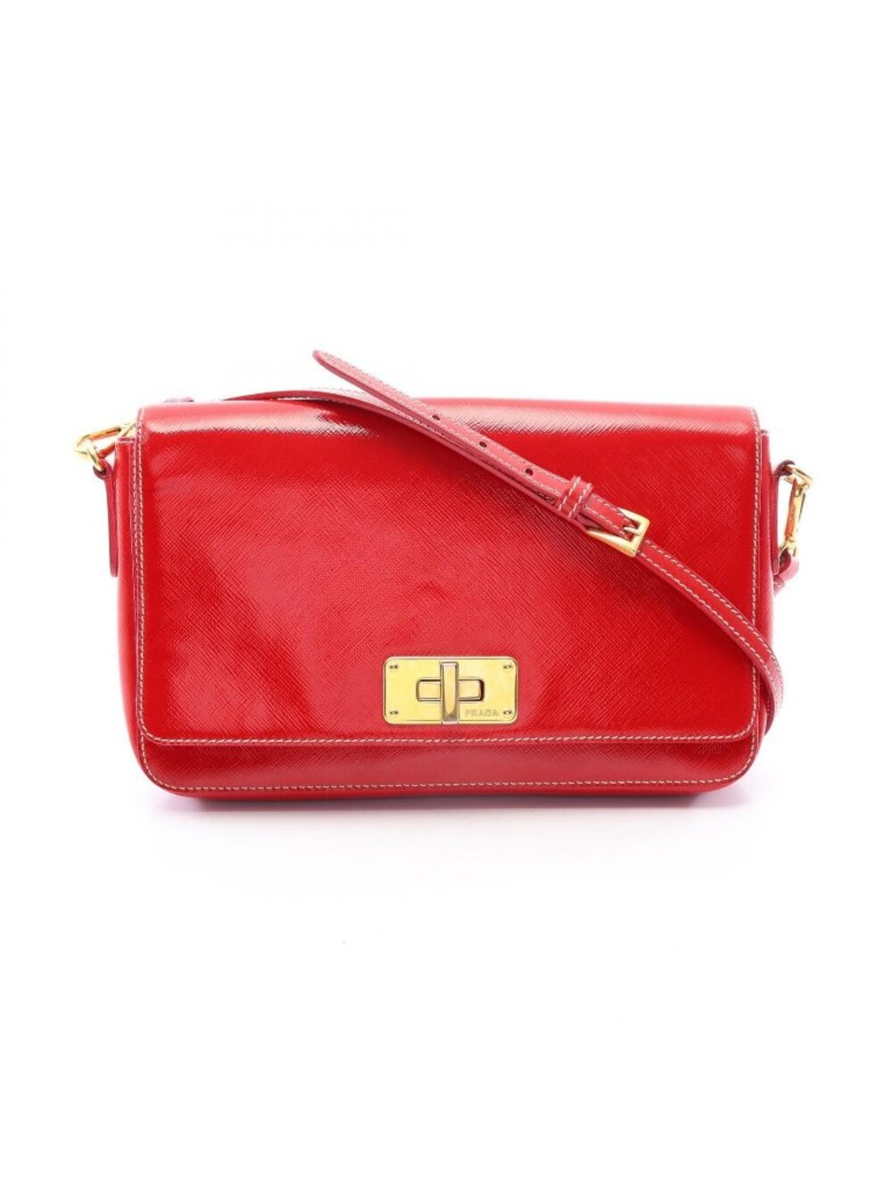 Prada Shoulder Bag Saffiano Vernic Red Patent Leather